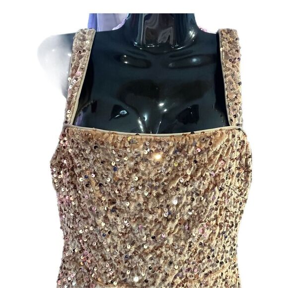 Miss Ord Mocha Sequin Velvet Square Neck Sleeveless Maxi Formal Dress Sz M - Picture 4 of 9